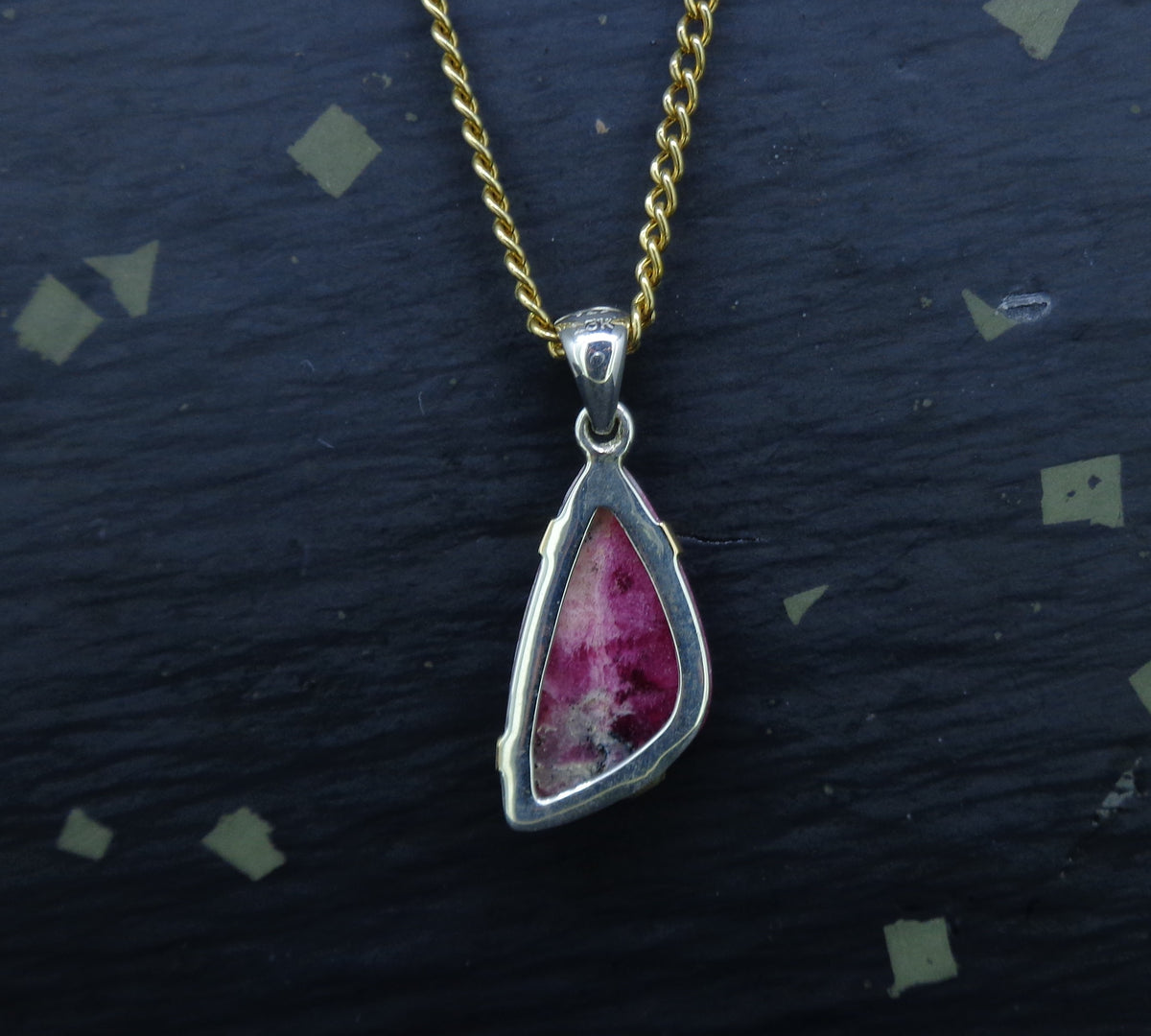 Rare Tugtupite Gemstone 18ct Gold & Sterling Silver Pendant image 6