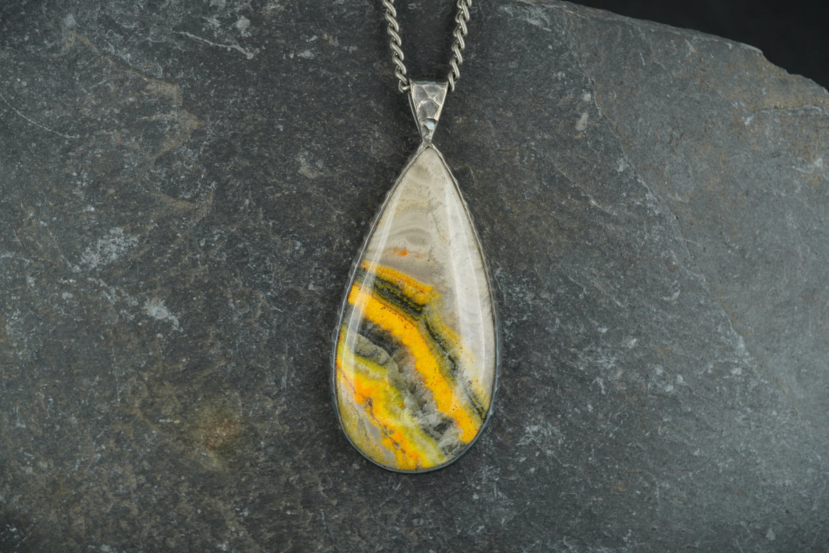 Bumblebee Jasper Hammered Sterling Silver Pendant image 0