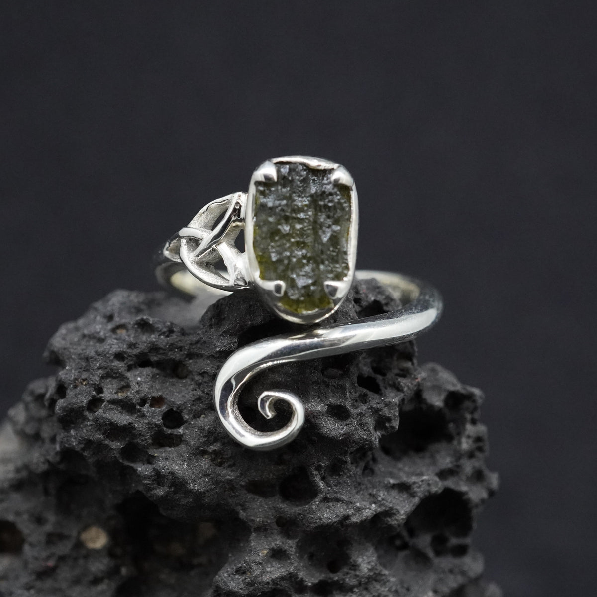 Moldavite Sterling Silver Celtic  Ring image 0