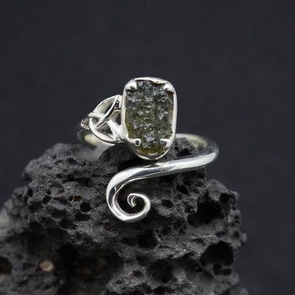 Moldavite Sterling Silver Celtic  Ring image 0