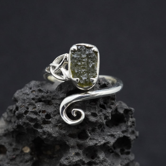 Moldavite Sterling Silver Celtic  Ring image 0