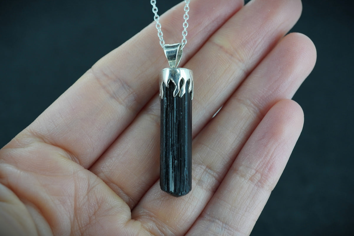 Black Tourmaline Shard Sterling Silver Pendant image 1