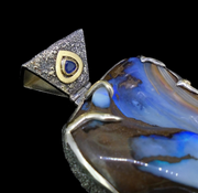 'Dreamtime' - Very Large Opal, Sapphire & Diamond Silver & Gold Pendant image 4
