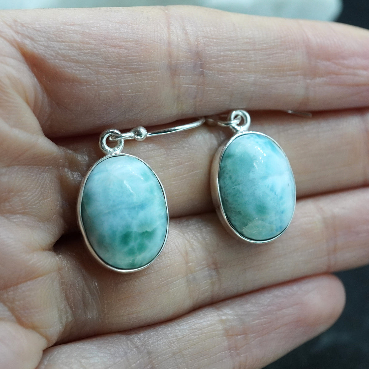 Larimar Sterling Silver Oval Drop Earrings image 1