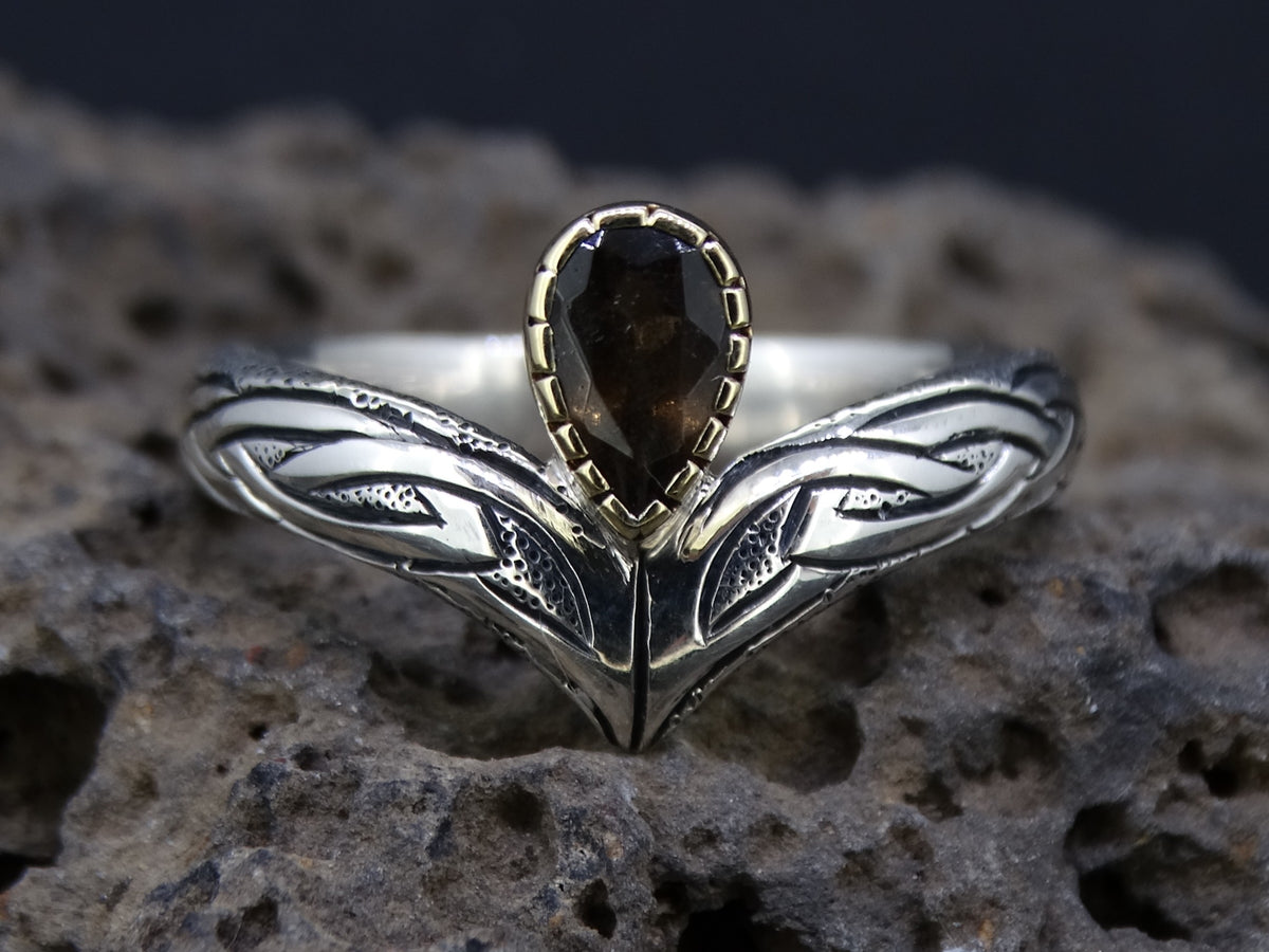Cairngorm Quartz Scottish Gold and Sterling Silver Wishbone Ring image 0