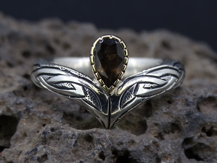 Cairngorm Quartz Scottish Gold and Sterling Silver Wishbone Ring image 0