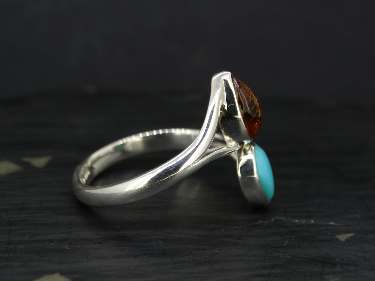 Baltic Amber and Turquoise Sterling Silver Ring image 3