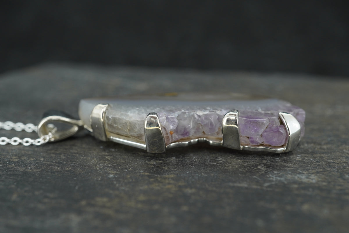 Scottish Agate with Amethyst Sterling Silver Pendant image 2
