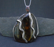 Blue Amber & Mexican Fire Opal  Sterling Silver Pendant image 2