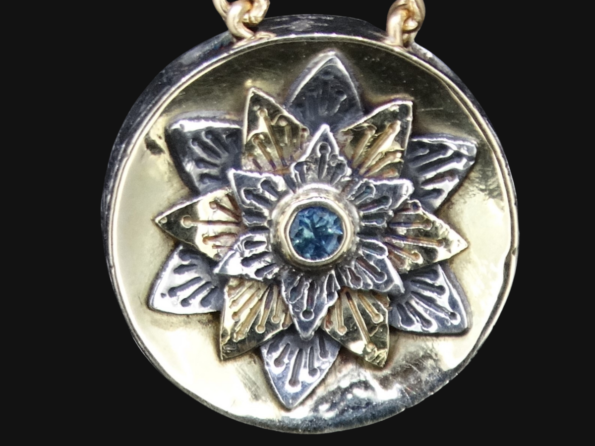 Scottish Sapphire Flower Pendant with 14ct Scottish Gold and 925 Sterling Silver image 0