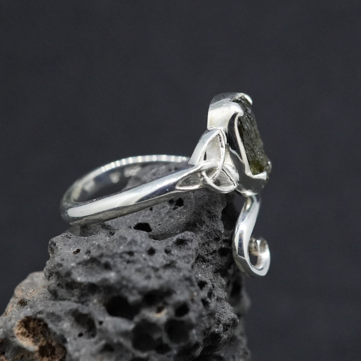 Moldavite Sterling Silver Celtic  Ring image 2