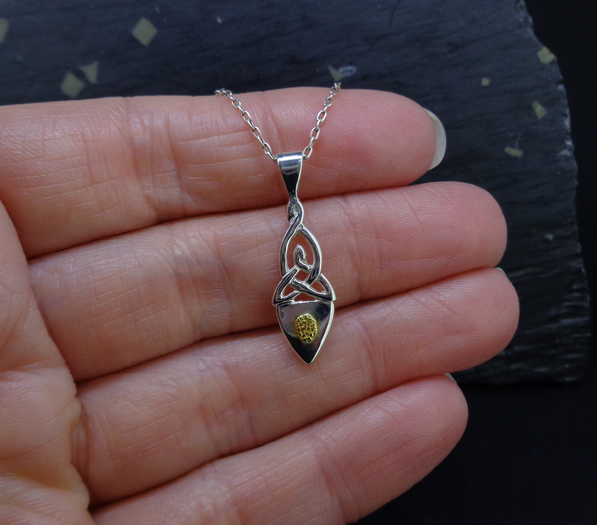 Gold Nugget Sterling Silver Celtic Arrow Pendant image 1