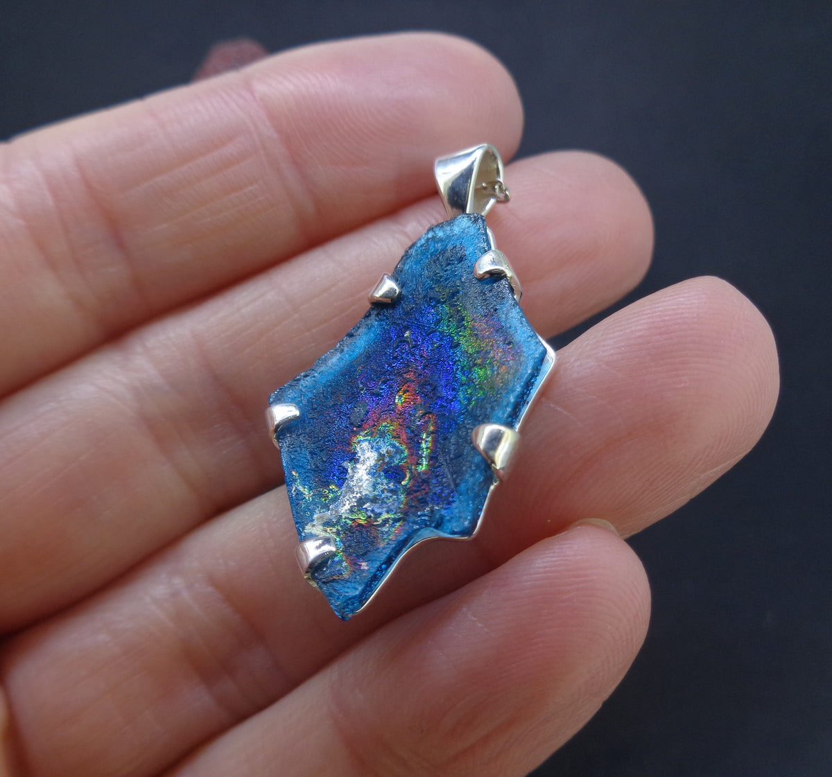 Ancient Roman Glass Sterling Silver Pendant image 5