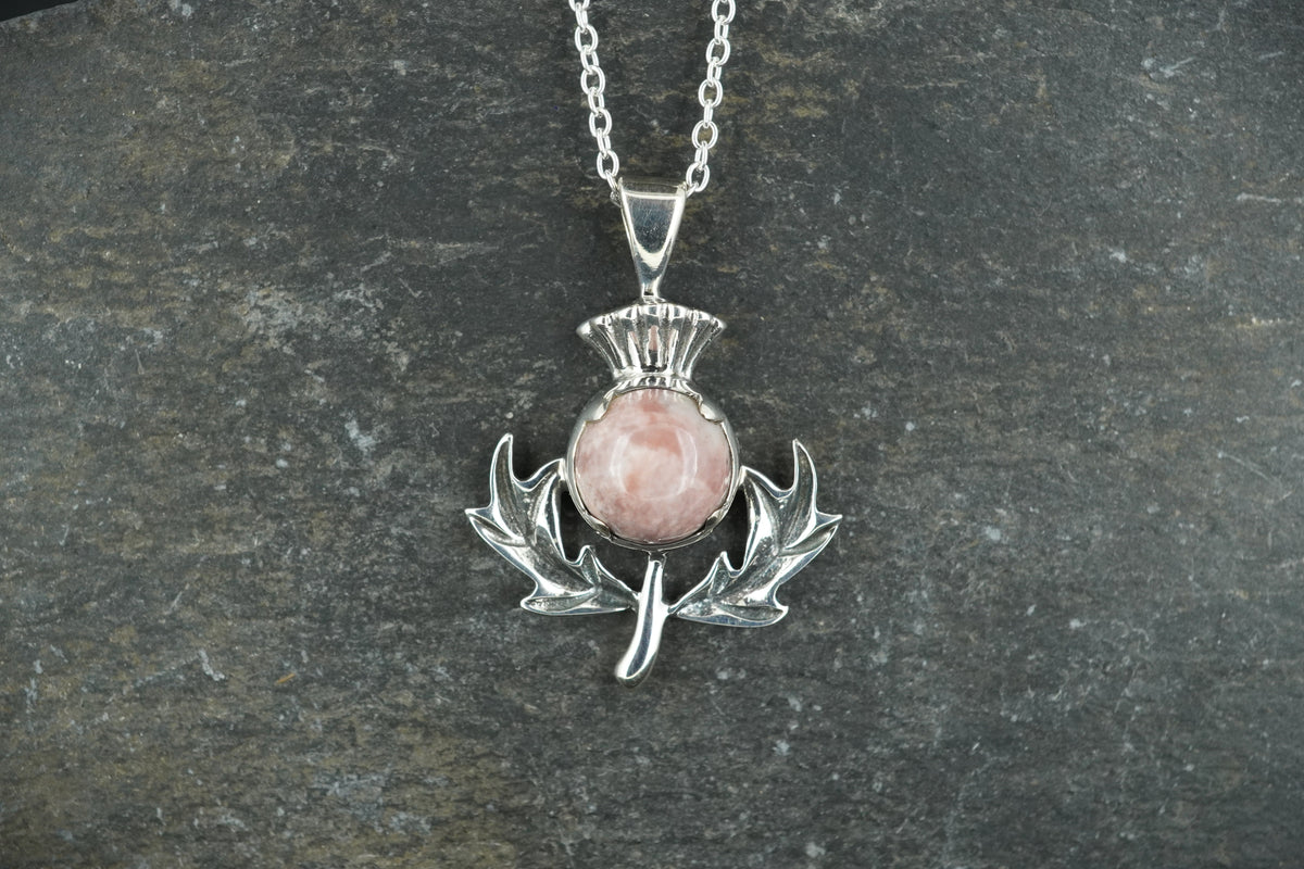 Rare Pink Skye Marble Sterling Silver Thistle Pendant image 0