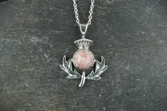Rare Pink Skye Marble Sterling Silver Thistle Pendant image 0