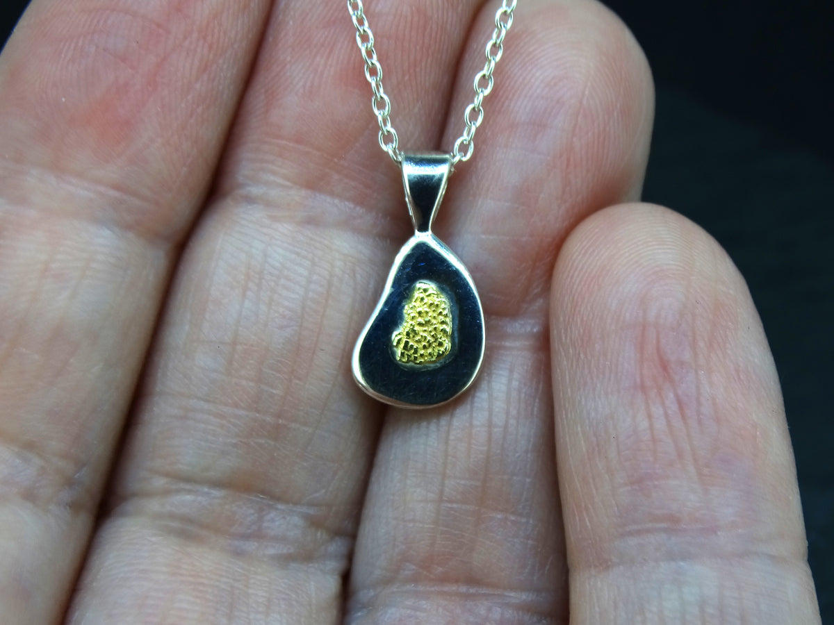 Gold Nugget Sterling Silver Pendant - 17x8mm image 1