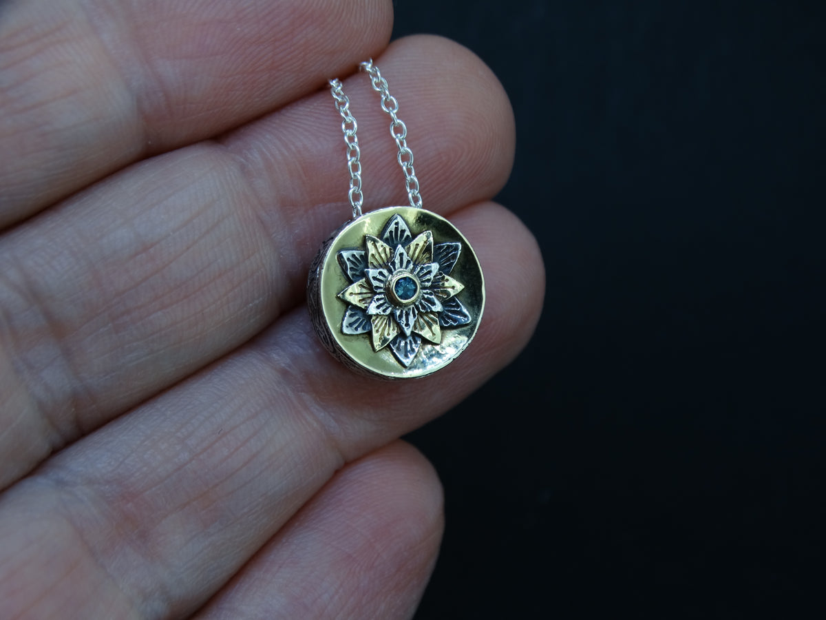 Scottish Sapphire Flower Pendant with 14ct Scottish Gold and 925 Sterling Silver image 1