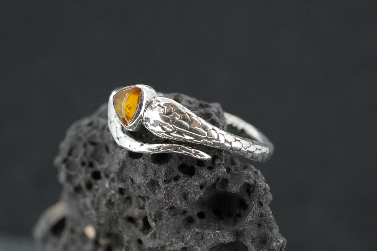 Amber Sterling Silver Serpent Ring image 3