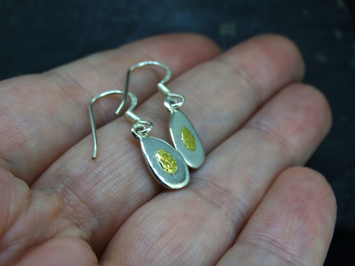 Gold Nugget Sterling Silver Drop Earrings - 11x6mm image 1