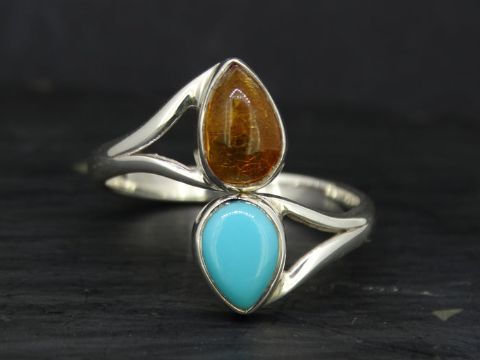 Baltic Amber and Turquoise Sterling Silver Ring image 0