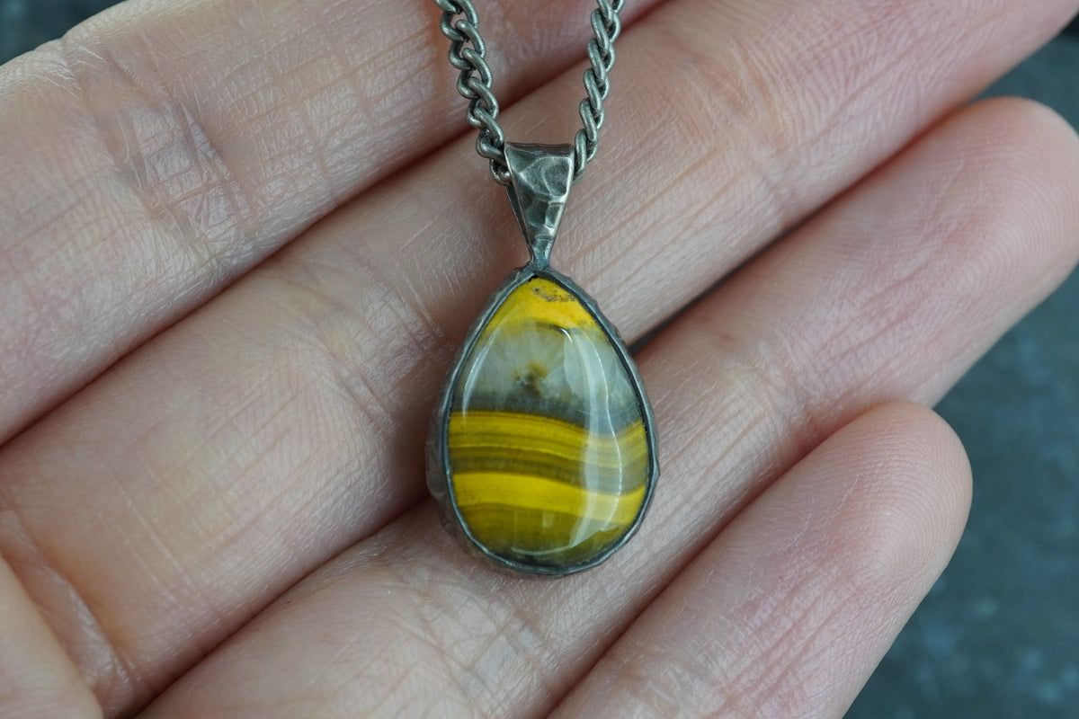Bumblebee Jasper Hammered Sterling Silver Pendant image 1