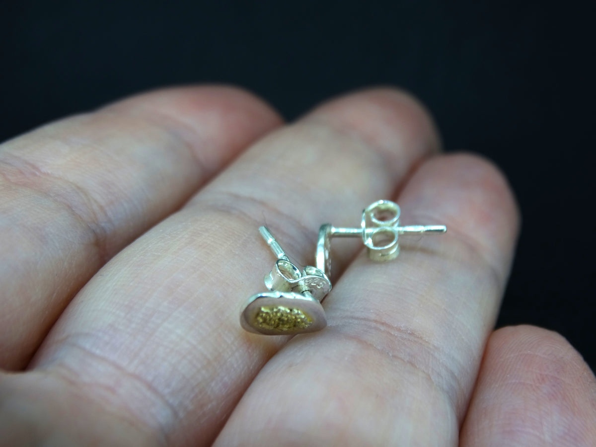 Gold Nugget Sterling Silver Stud Earrings - 8x5mm image 4