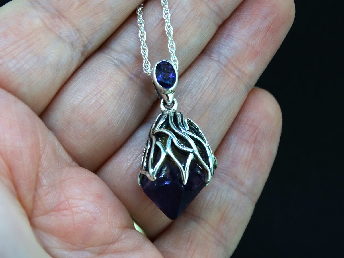 Bolivian Amethyst with African Amethyst Sterling Silver Pendant image 1