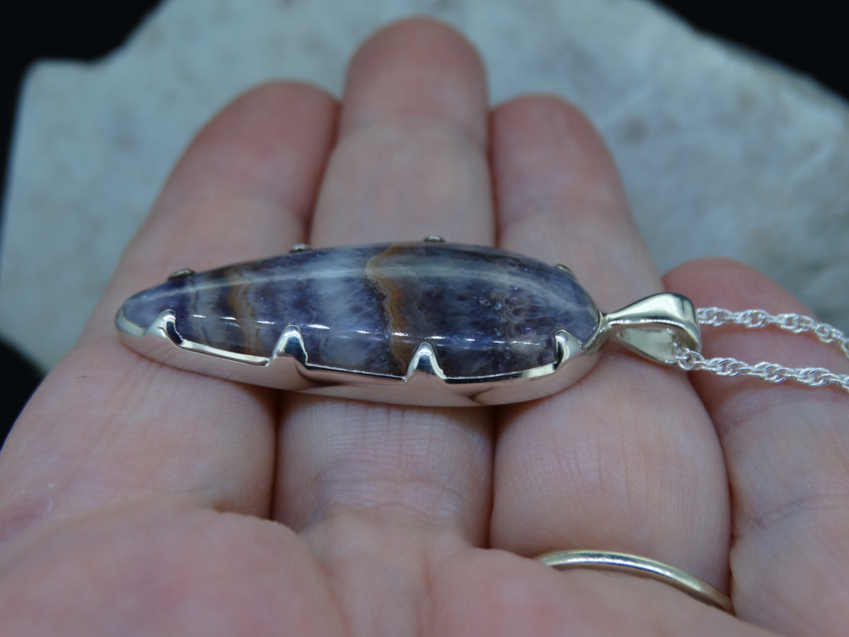 Swiss Amethyst Agate Banded Sterling Silver Pendant image 3