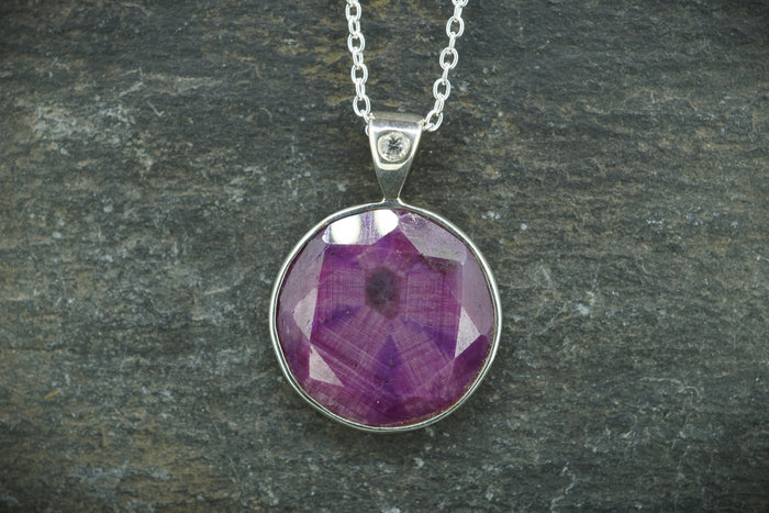 Trapiche Ruby & Diamond Sterling Silver Pendant image 0