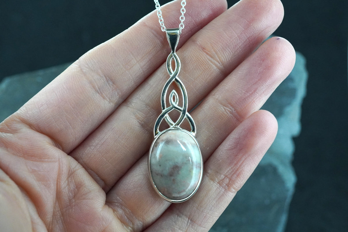 Rare Pink Skye Marble Sterling Silver Celtic Pendant image 1