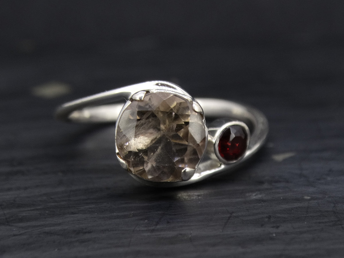 Perthshire Smoky Quartz and Garnet Sterling Silver Ring image 0