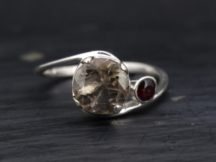 Perthshire Smoky Quartz and Garnet Sterling Silver Ring image 0