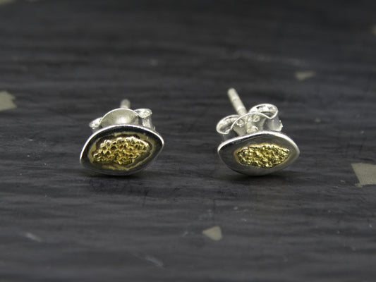 Gold Nugget Sterling Silver Stud Earrings - 8x5mm image 0