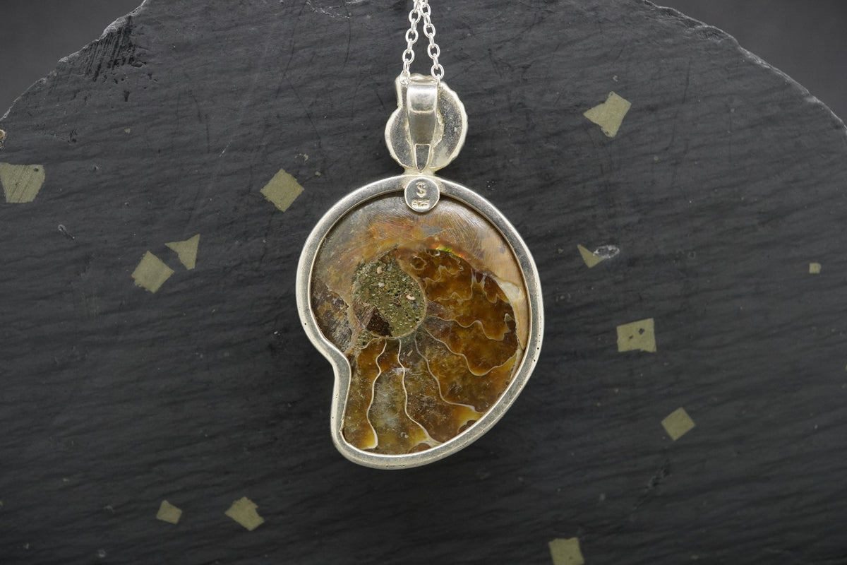 Honey Calcite Ammonite Sterling Silver Pendant image 4