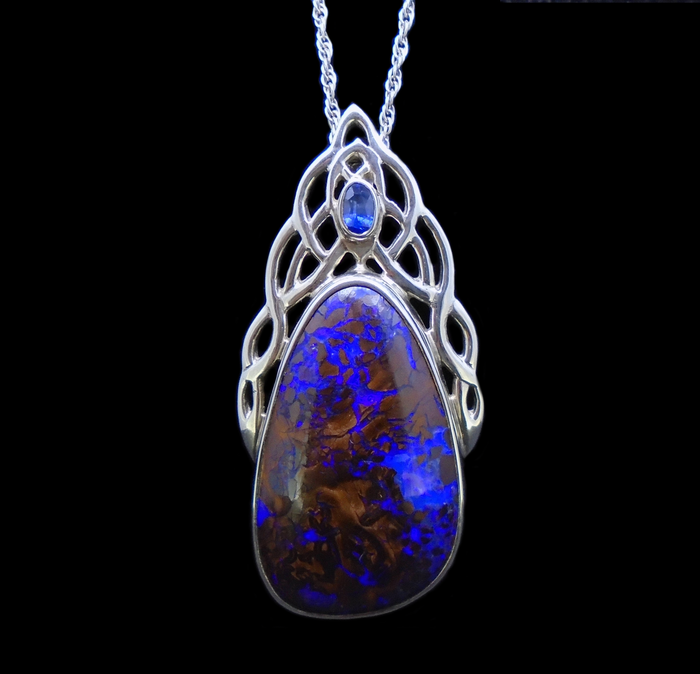 Koroit Opal & Sapphire Sterling Silver Celtic Pendant image 0