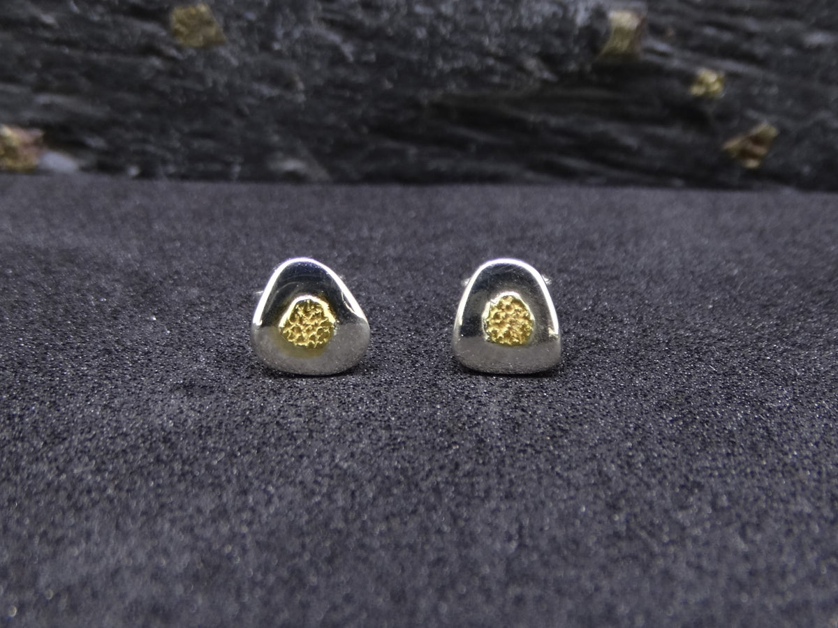 Gold Nugget Sterling Silver Stud Earrings - 7x6mm image 0