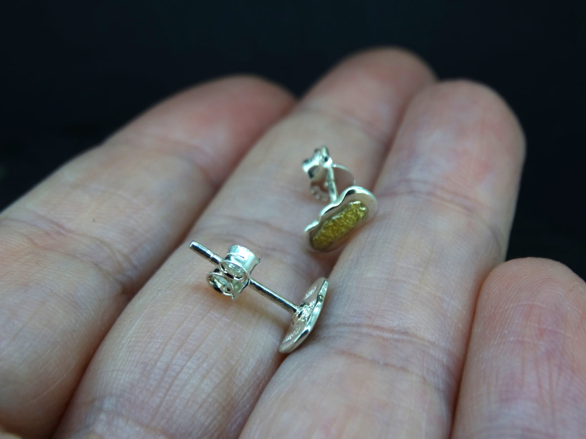 Gold Nugget Sterling Silver Stud Earrings - 8x4mm image 2