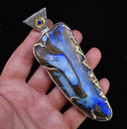 'Dreamtime' - Very Large Opal, Sapphire & Diamond Silver & Gold Pendant image 1