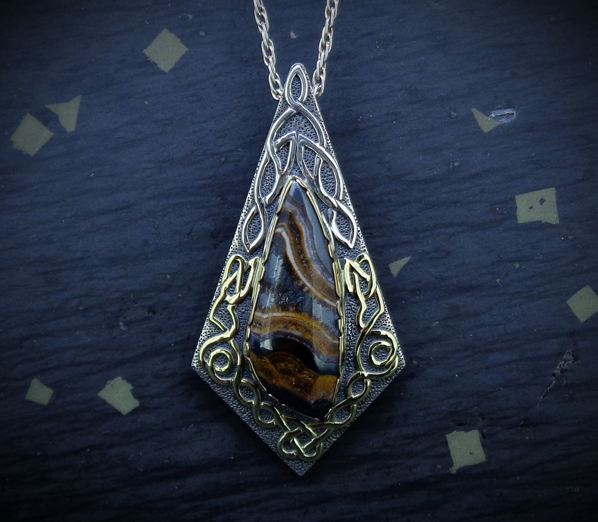 'Tìgear' Scottish 'Tiger's Eye' on a Scottish Gold & Silver Pendant image 0