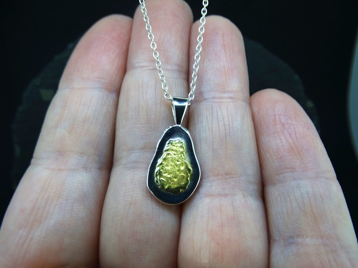 Large Gold Nugget Sterling Silver Pendant - 22x10mm image 1