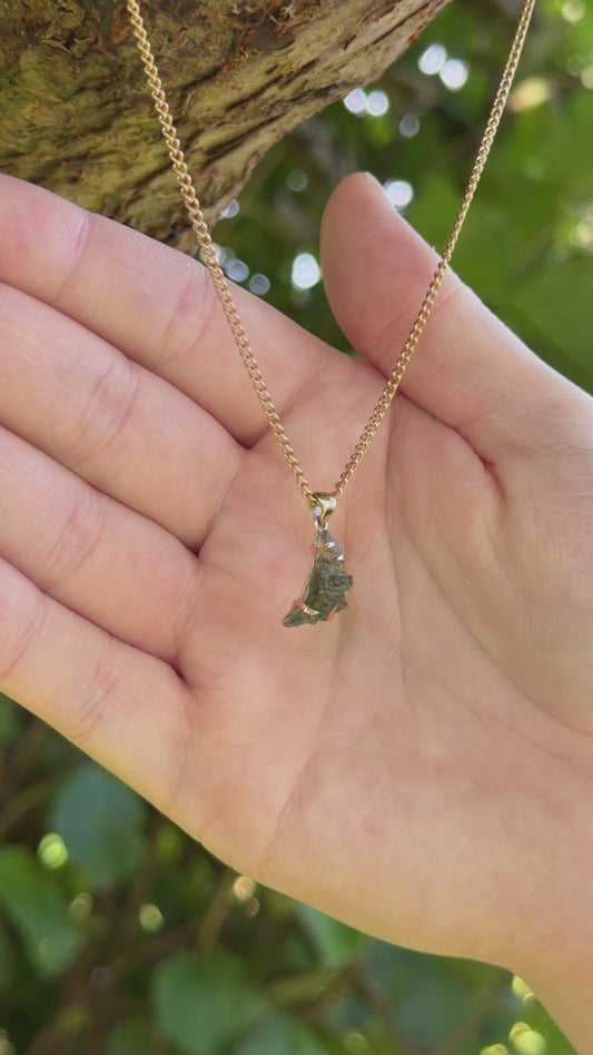 Czech Republic Sterling Silver Moldavite Pendant with 18ct Gold